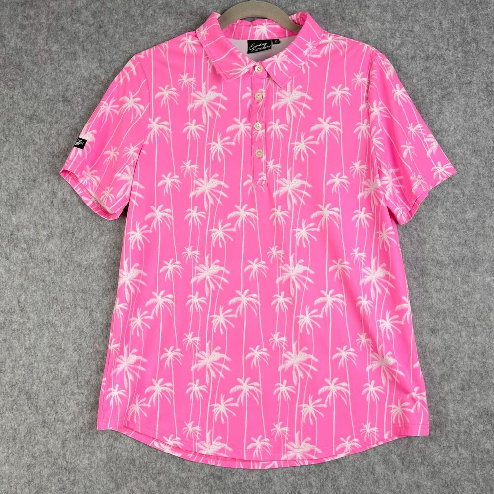 Sunday Swagger Polo Shirt Womens XL Stylin Pink Golf Performance Palm Tree AOP